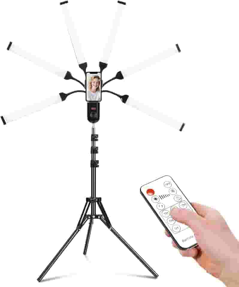 Tripe para Celular com Iluminação, Luz de Led para Gravar Video, Barra de Luz LED Portátil (com 6 Braços e Um Tripé) - para Gravação de Vídeo, Fotografia e Preenchimento de Cor, com Controlo Remoto