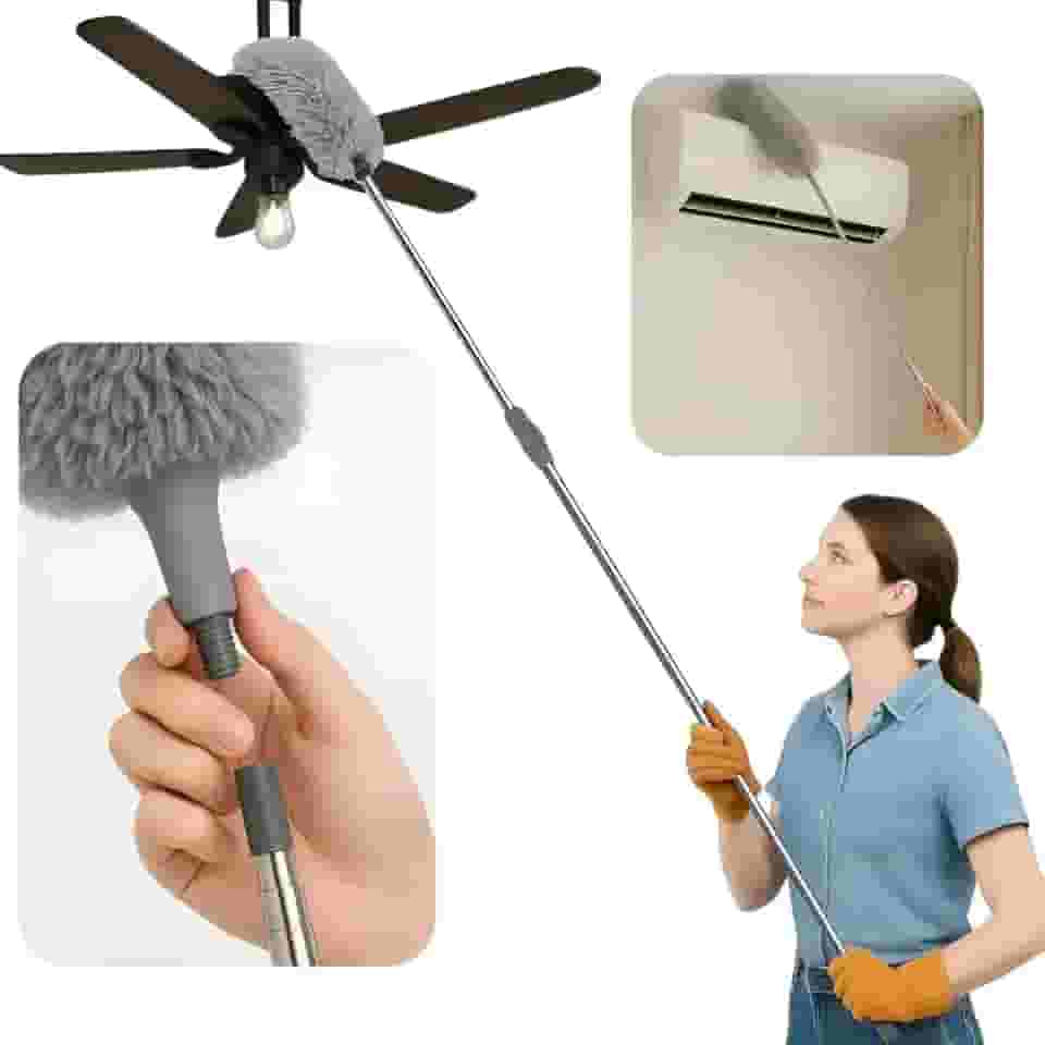 Espanador Pó Premium Extensível 2,8m Microfibra Haste Inox Flexível Limpa Teto Ventilador Casa Escritório Alto