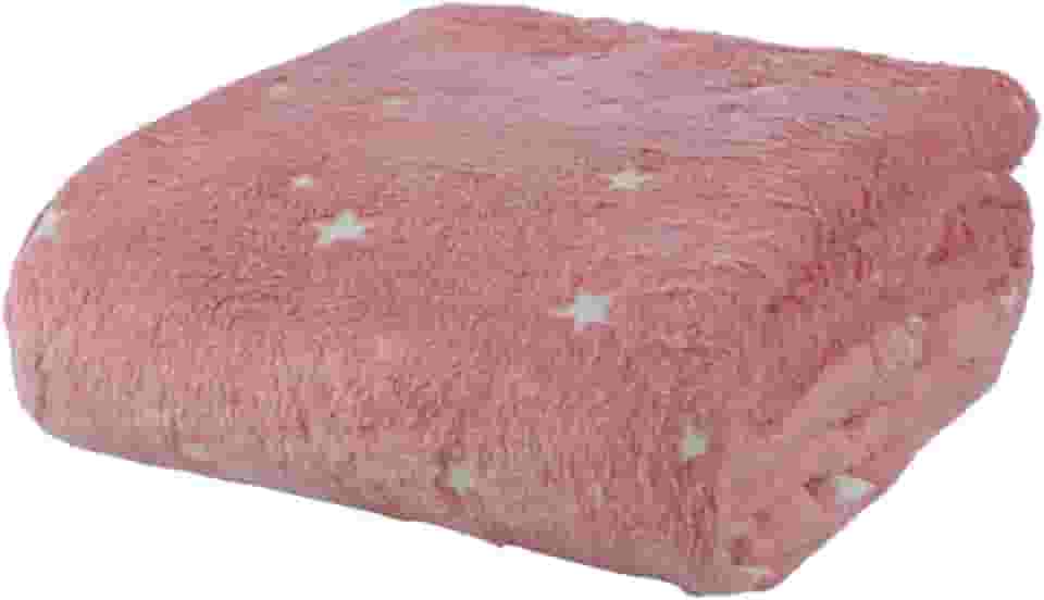 Manta Infantil Brilha no Escuro 2,00m x 1,80m Toque Super Macio Estrela Rosa
