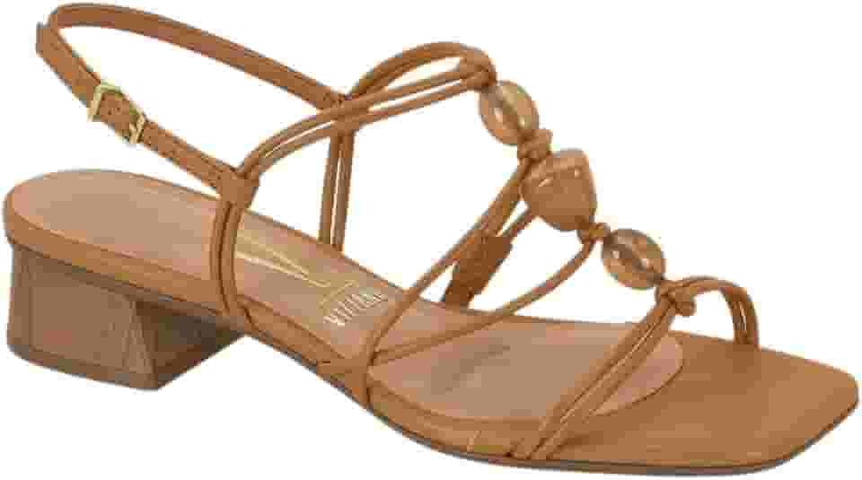 Sandália Feminina Vizzano – Pedras Naturais, Salto Baixo Bloco, Conforto e Elegância