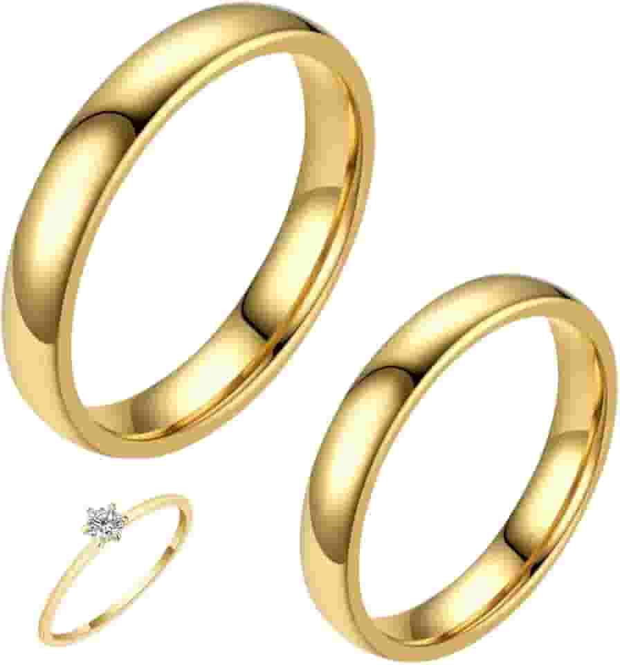 Par de Alianças Casamento 4mm Tradicionais Banhado a Ouro 18k Noivado Casal Aliança Ouro