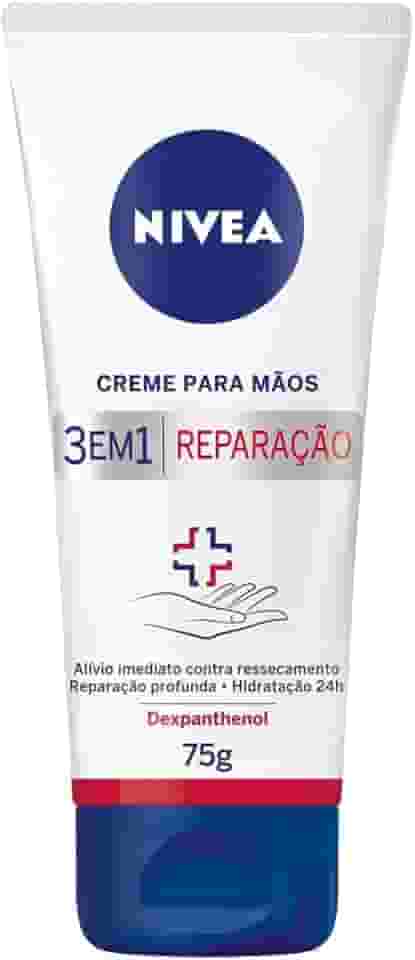 NIVEA Creme para Mãos Reparação com Dexpanthenol 75g - Creme de Mãos que oferece alívio imediato do ressecamento e hidrata por 24h, com poderoso ativo Dexpanthenol e ainda cabe na bolsa