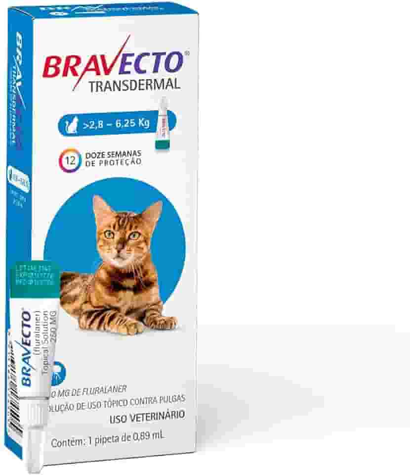Bravecto® Gatos Transdermal 250mg - Antipulgas - Gatos de 2,8 a 6,25kg - 1 Pipeta 0,89ml - MSD Saúde Animal