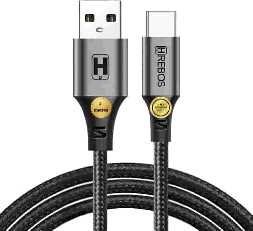 Cabo USB para Tipo-C (USB-C) 60W 3.1A Carregamento Rápido Reforçado 2 Metros Nylon Trançado – Compatível com Celulares Android, Galaxy e iPhone a partir do 15, além de Tablets com Entrada Tipo-C
