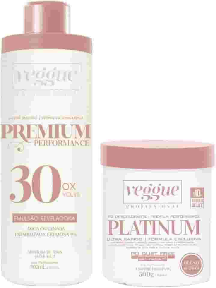 Kit Água Oxigenada 9% 30 Volumes 900ml e Pó Descolorante Platinum Ultra Rápido Veggue Profissional 500g