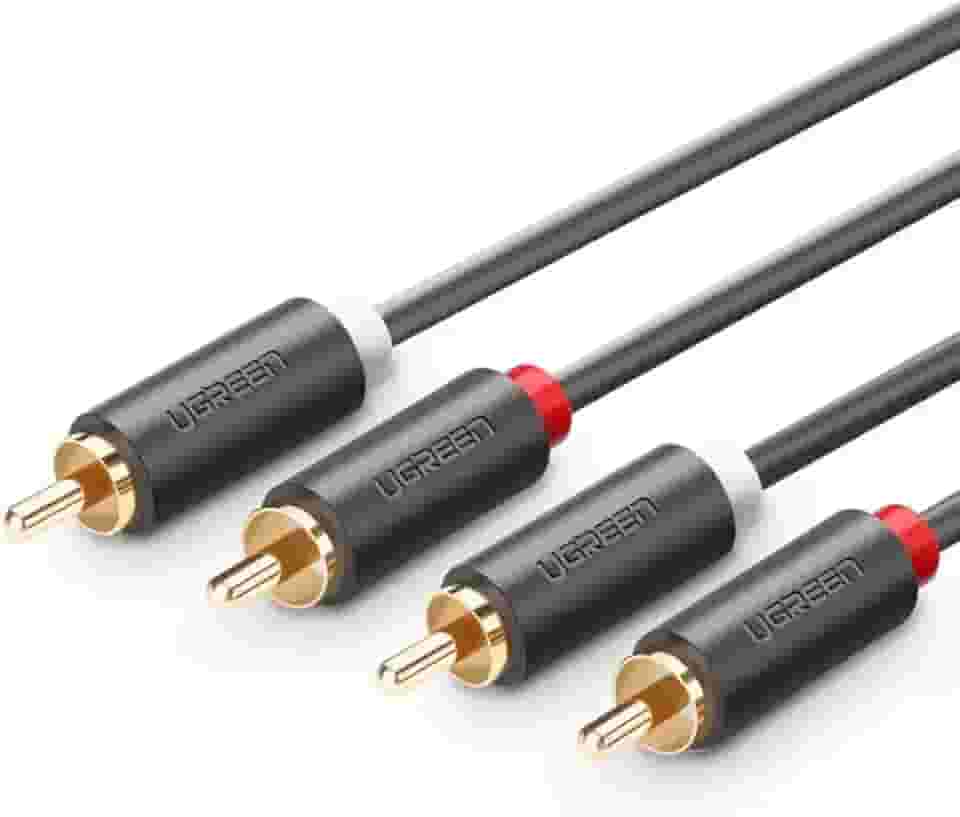 MPOWER Cabo de Áudio Estéreo 2Rca Macho-Macho Som Hi-Fi 3 Metros Conectores Banhados a Ouro Blindagem Dupla Ampla Compatibilidade