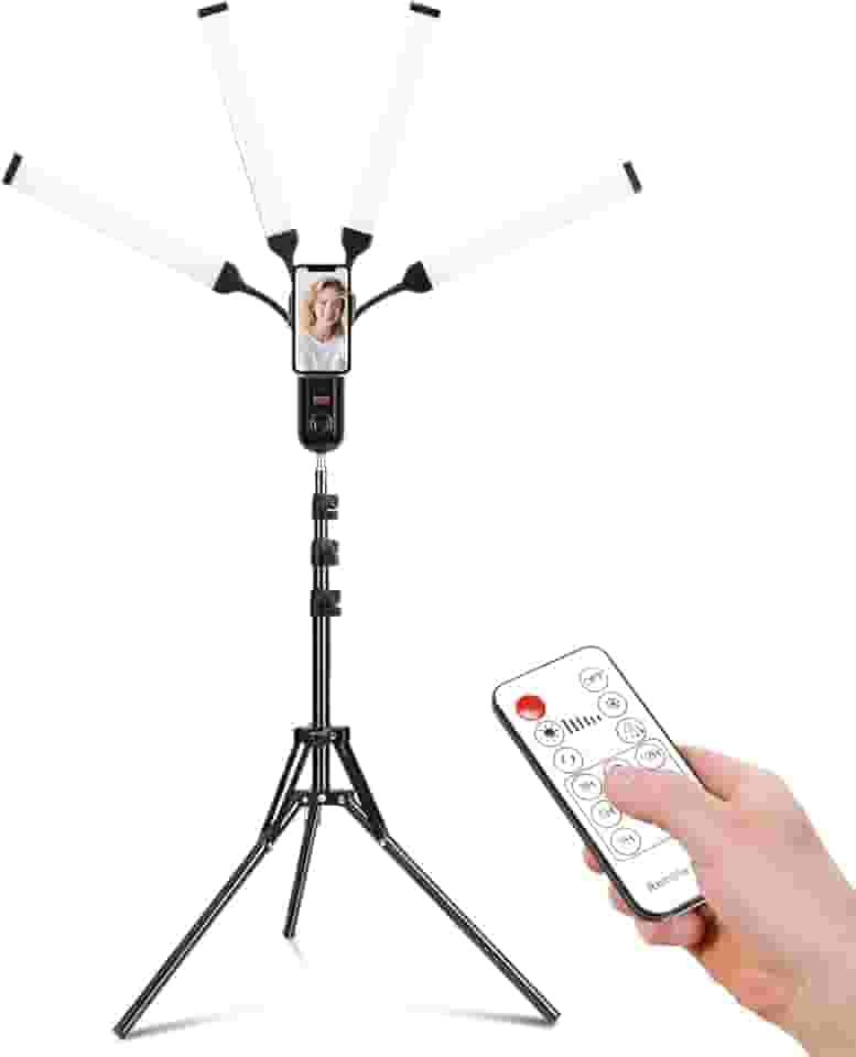 Tripe para Celular com Iluminação, Luz de Led para Gravar Video, Barra de Luz LED Portátil (com 4 Braços e Um Tripé) - para Gravação de Vídeo, Fotografia e Preenchimento de Cor, com Controlo Remoto