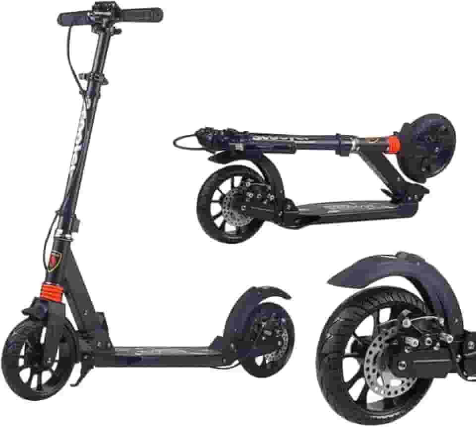 Ultra Wide Big Wheels Adulto Kick Scooter Dobrável & Ajustável Em Altura Capacidade De 330lbs Scooter Para Adolescentes Freio De Mão A Disco