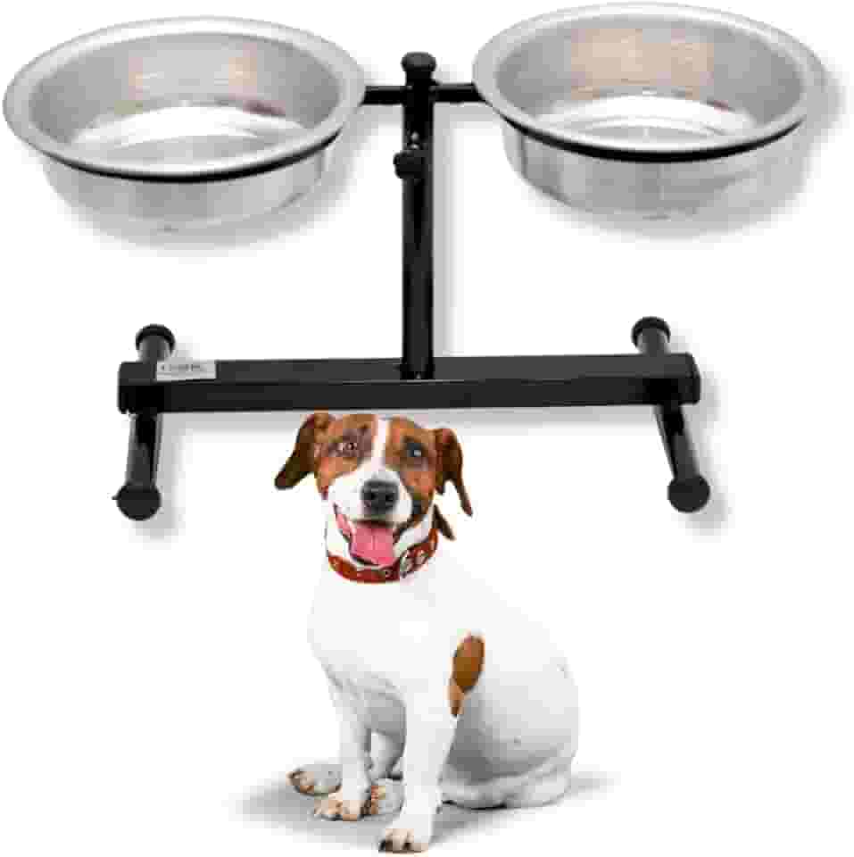 Comedouro Duplo Elevado Médio Preto 1200ml Alto Ajustável Regulável Duplo Para Cachorro