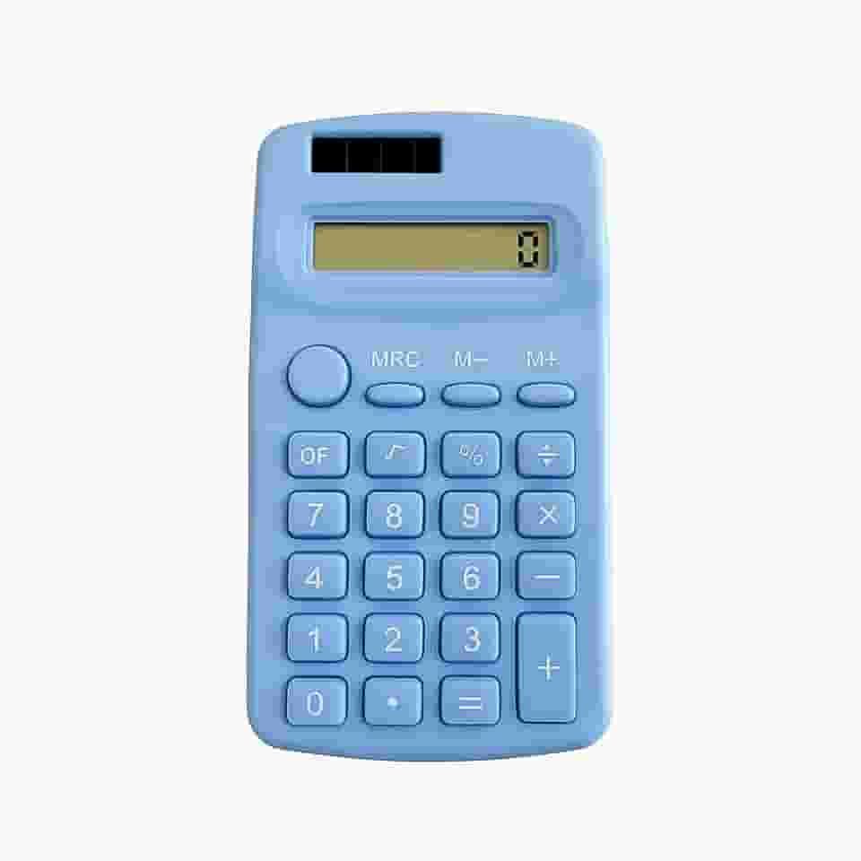 Calculadora de Bolso 8 Dígitos Compacta 11x6cm Dupla Alimentação Solar + Bateria Portátil Leve Operações Básicas para Escola Trabalho e Casa Visor Claro Durável (Azul)