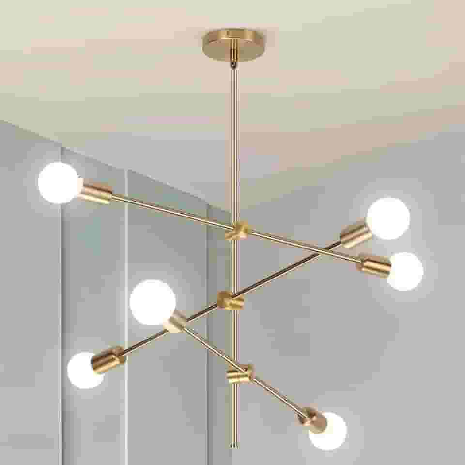 lustre Sala de Jantar de 6 Cabeças Dourada, Lustre Pendente de Teto Regulável, Lustre para Sala E27, Luminaria de Teto, Luminária Pendente para Cozinha, Quarto, Sala de Estar (Lâmpada Não Incluída)