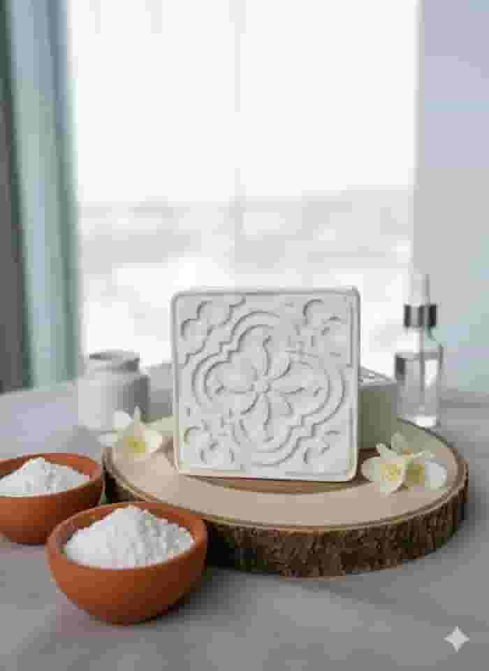 Sabonete artesanal Dolomita, Argila branca, Leite de arroz em pó. Contribui para uma pele com aspecto mais uniforme e revitalizado. 100 Gramas