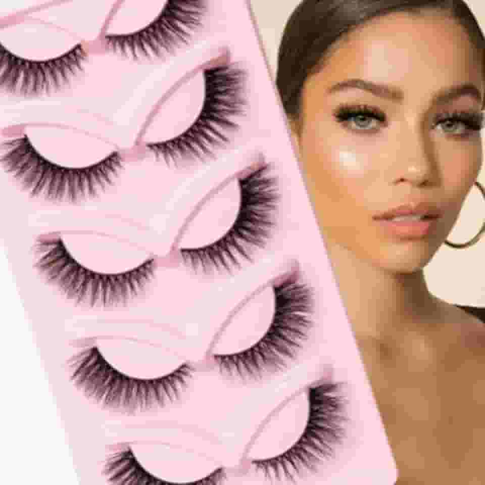 5 pares de cílios postiços, cílios de gato reutilizáveis, maquiagem de cílios com cauda de asa, adequado para iniciantes