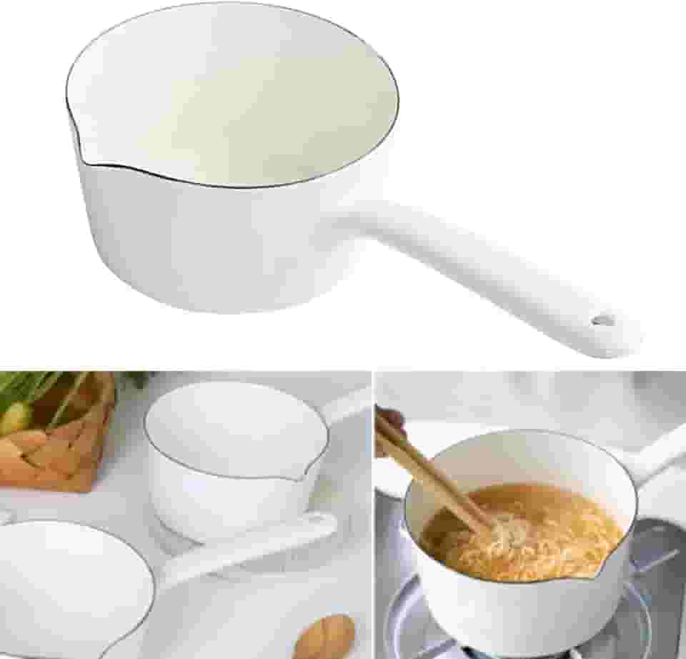 Panela de 1,2 L, panela de leite antiaderente com bicos, aquecedor de manteiga, leite derretido, panela de sopa de mingau fervente, fogão a gás, panela de leite esmaltado com alça para cozinha
