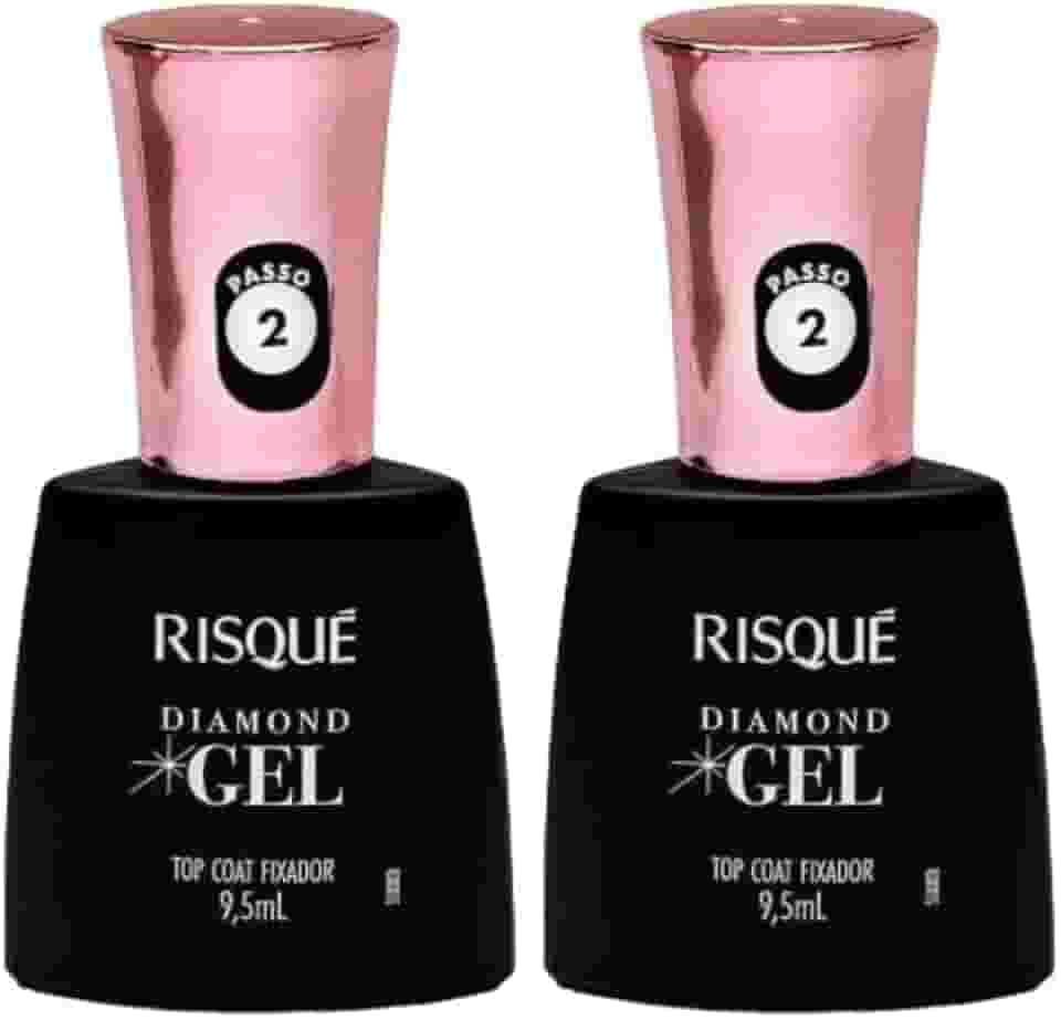 Kit 2 Risque Diamond Gel Top Coat Fixador 9,5ml Extra Brilho.