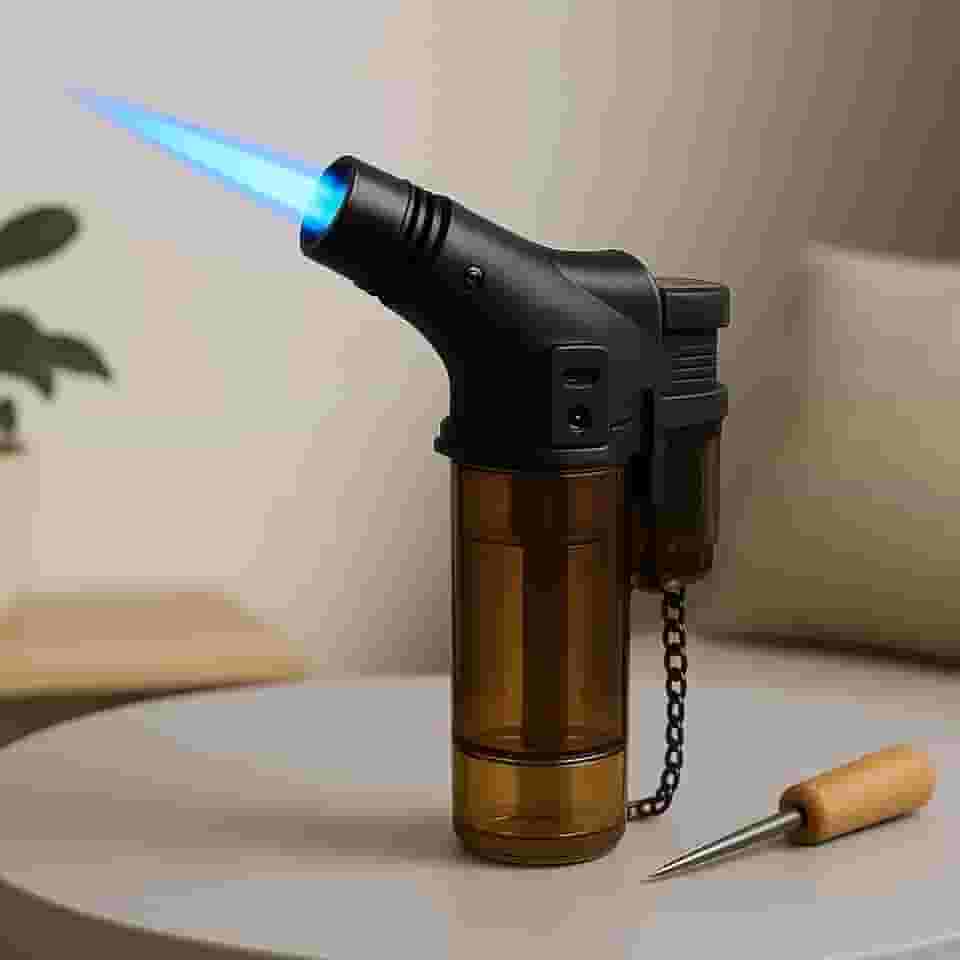 Mini Maçarico Portátil Multiuso Recarregável | Chama de 1300°C com Trava de Segurança para Culinária, Camping e Artesanato