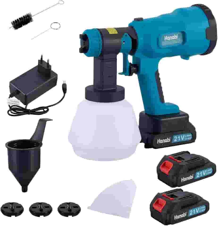 Hanabi Pistola de Pintura Bateria 21V 2.0AH Portáti Pistola de Pintura Elétrica Sem Fio 960W 1000ml Pulverizador de Tinta 2 Baterias 4 Bicos Ajustáveis de Tinta Spray para Móveis Paredes Metais