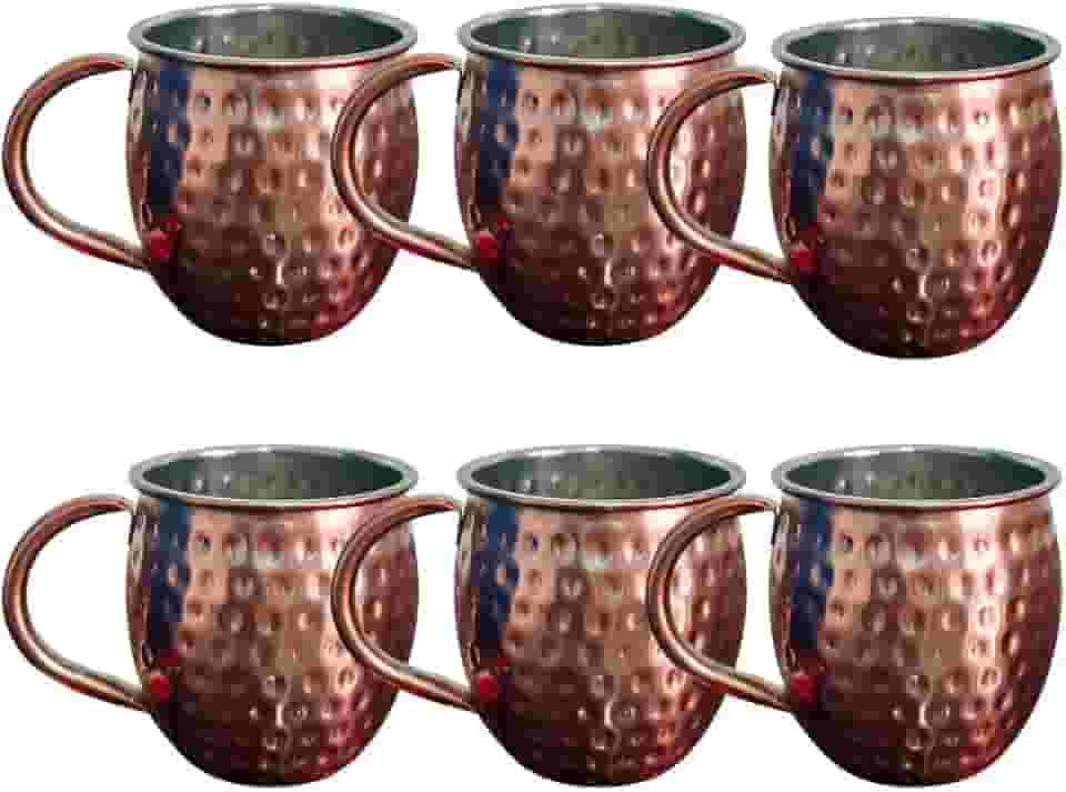 Kit 6 Canecas Moscow Mule 580ml Martelada Resistente Inox Rose Gold com Alça Ergonômica Bar para Servir Drinks e Bebidas Geladadas