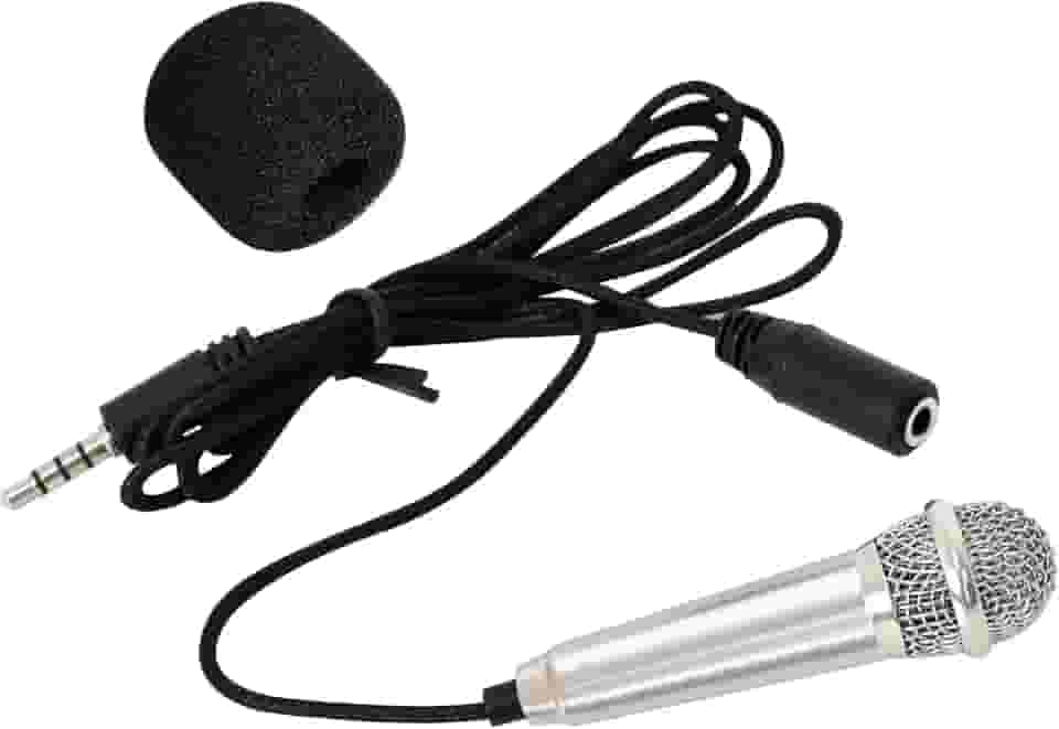 Mini microfones de karaokê vocal portátil karaokê pequeno microfone de metal com fio para celular, notebook, gravação de canto (prata)