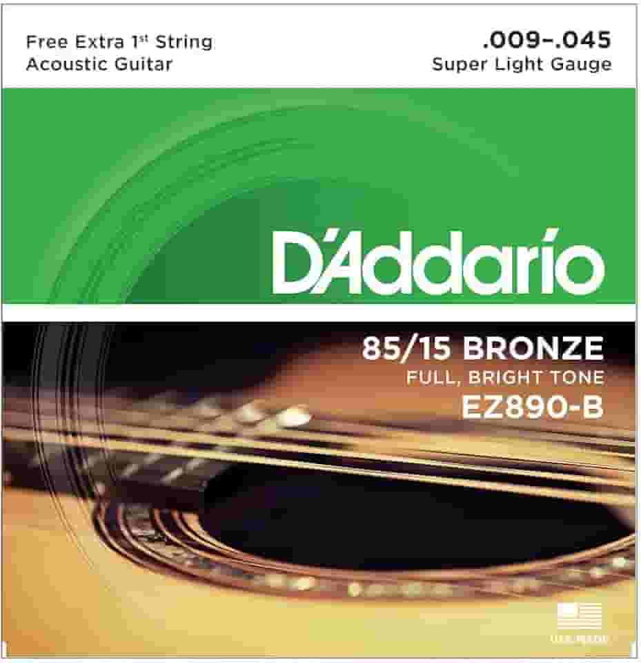 ENCORDOAMENTO DE AÇO PARA VIOLÃO EZ890-B 6 CORDAS SUPER LIGHT .009-.045 - CORDA MI EXTRA - D'ADDARIO