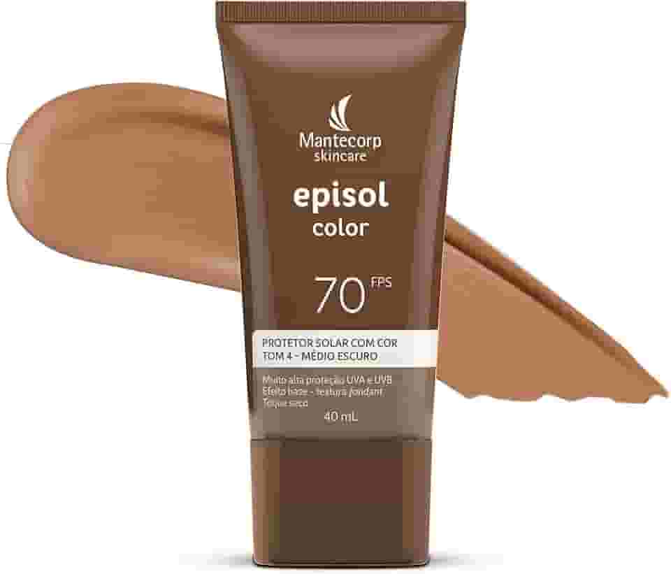 MANTECORP - Protetor Solar Facial Episol Color FPS 70 - Efeito Base, Alta Proteção UVA e UVB, Toque Seco, Rápida Absorção - Tom 4 Médio Escuro - 40ml