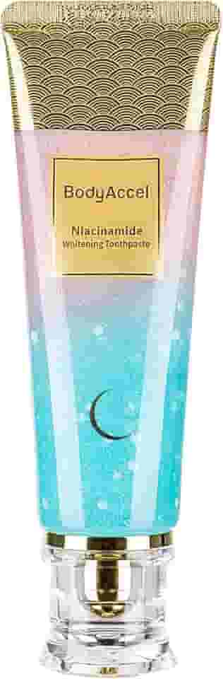 BodyAccel Creme Dental Clareador com Niacinamida, Clareamento Intensivo com Niacinamida e Cuidado Natural Suave, Remoção Profunda de Manchas, Sabor Pêssego, Melhora a Saúde Gengival e Refresca o Hálito (1)