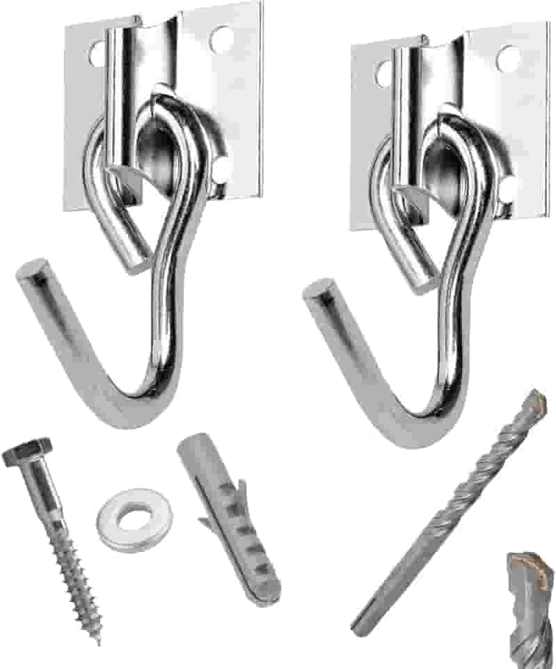 Kit Par Gancho De Rede Aço Reforçado C/ Parafusos E Buchas + Broca