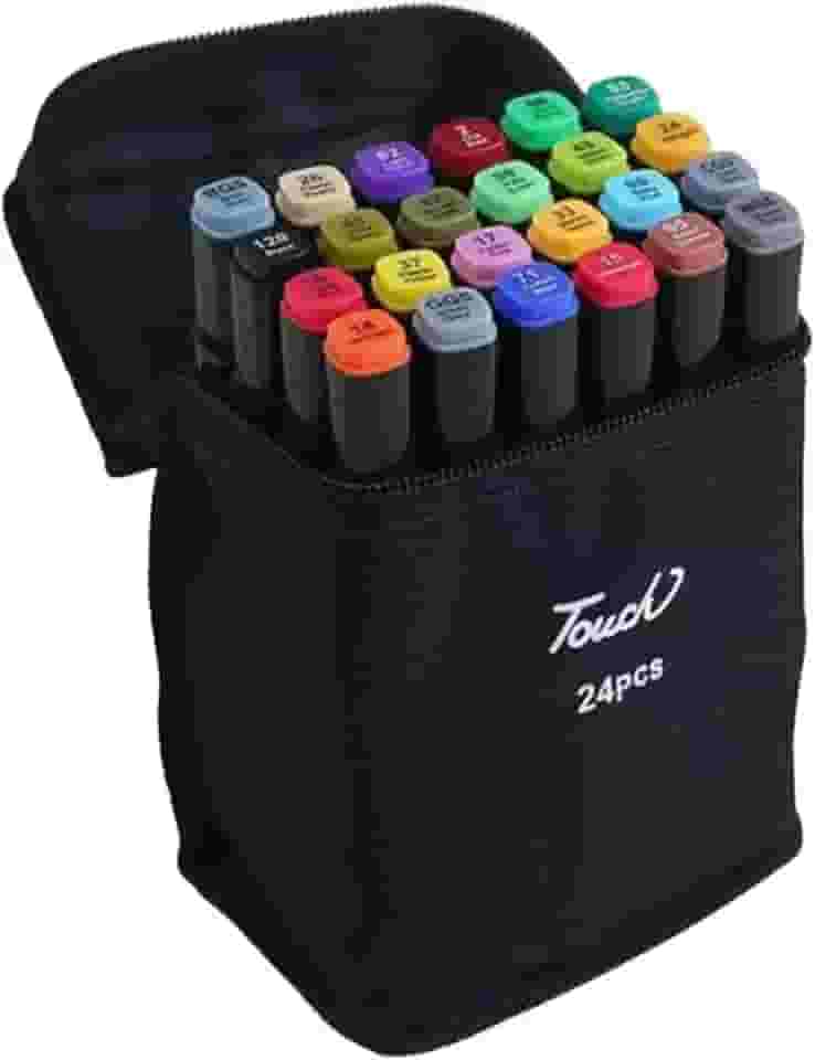 24 Canetas Marcadores para pintar Desenho Professional, Pontas Duplas, Codificados por Cores, Kit Estojo Touch de Bônus, Canetinhas Marca Texto (24)