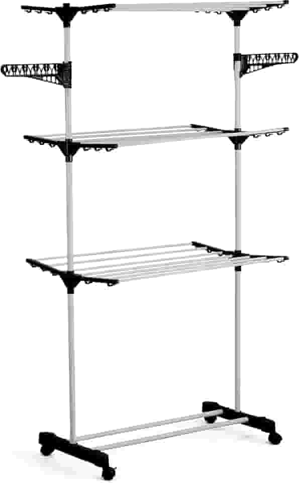 Varal De Chão 3 Andares Para Roupas Regulável Dobrável Retrátil com Rodinhas Premium