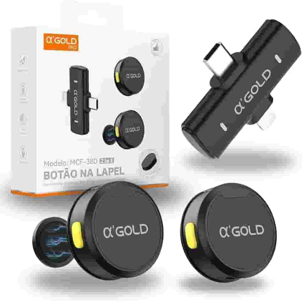 Microfone Lapela Sem Fio Profissional Bluetooth com Cancelamento de Ruido. Compatível com IOS e Android, 2 microfones, Gravação, Lives, Entrevistas e Conteúdo Digital, Resistencia água IPX4 - Premium