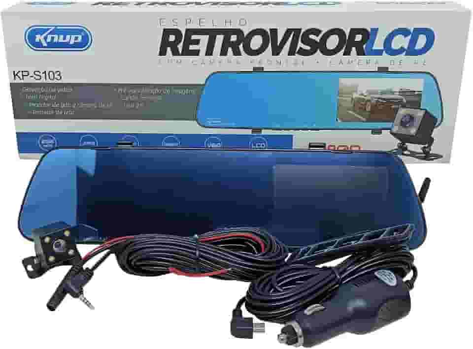 Espelho Retrovisor Knup KP-S103 LCD com Câmera Frontal e de Ré e Gravação de Trajeto