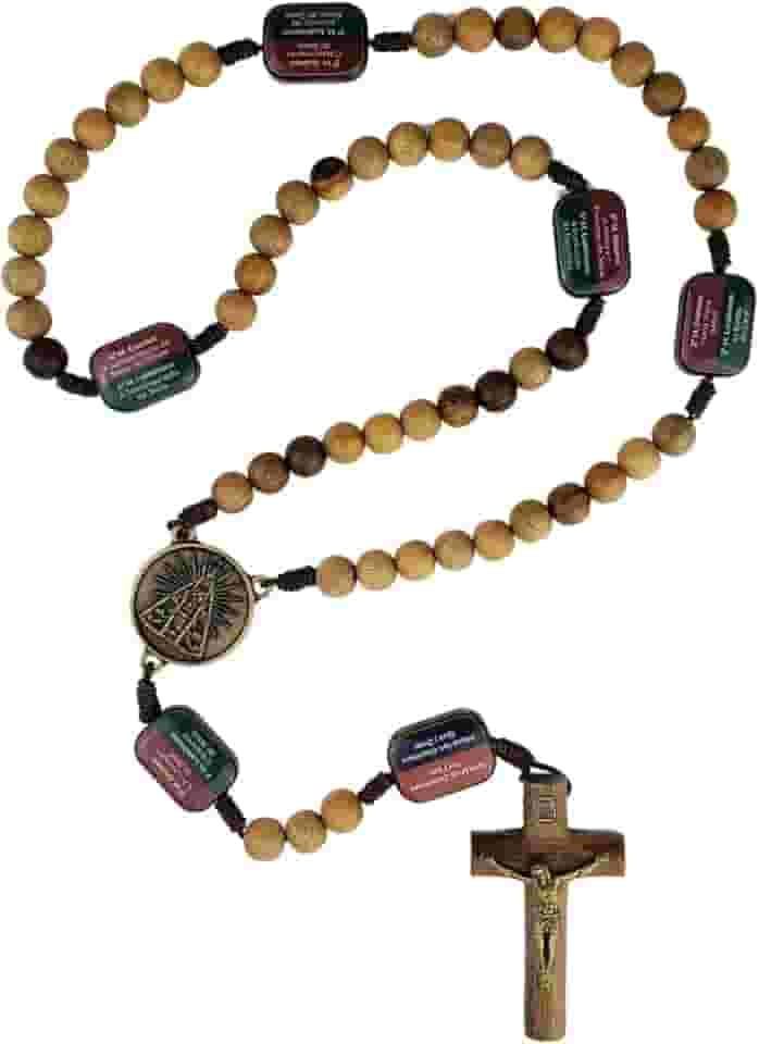 Terço Católico Mistérios do Rosário em Madeira Com Medalha de Nossa Senhora Aparecida