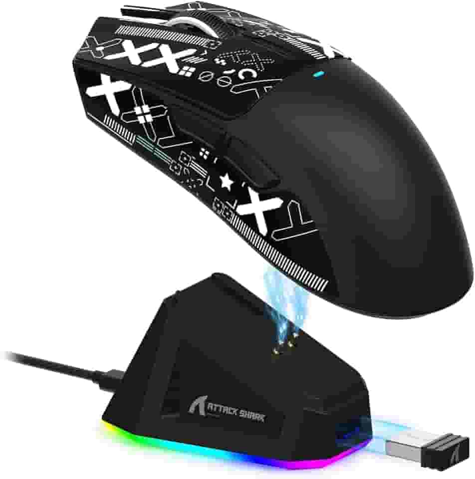 Mouse Gamer ATTACK SHARK X11 Sem Fio Tri-Mode (2.4G/Bluetooth/USB) Com Base RGB - Ergonômico, Alta Precisão (X11 - Preto)
