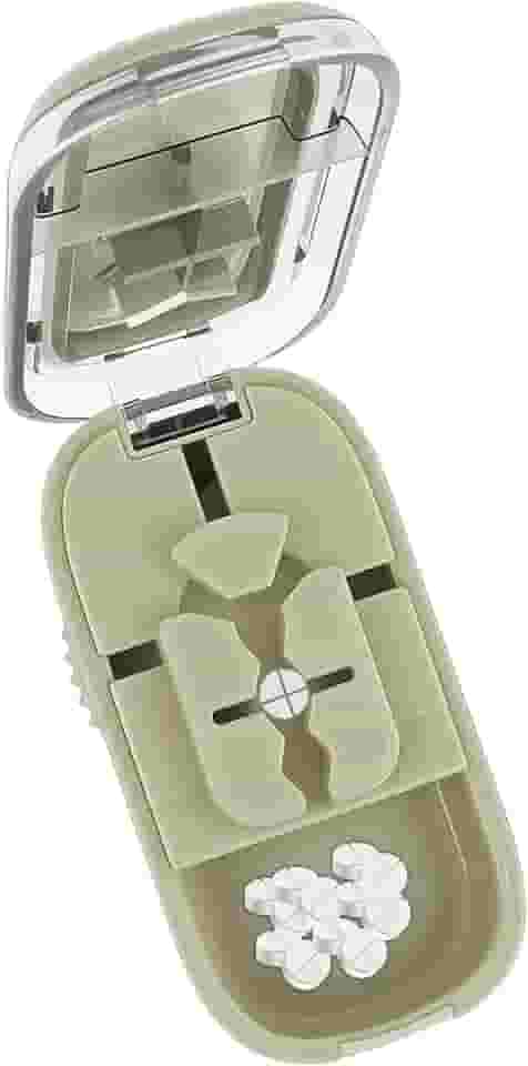 Cortador de comprimidos portátil com lâminas de aço inoxidável e compartimento de armazenamento, metades/terço/quarto, divisor para uso diário em viagens (verde menta)