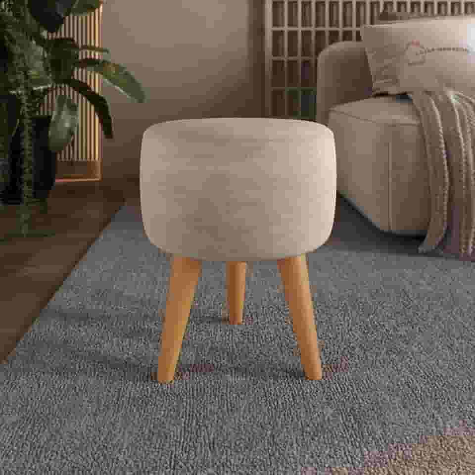 Puff Redondo Banqueta Estofada Decorativa Pé Palito (Bege)