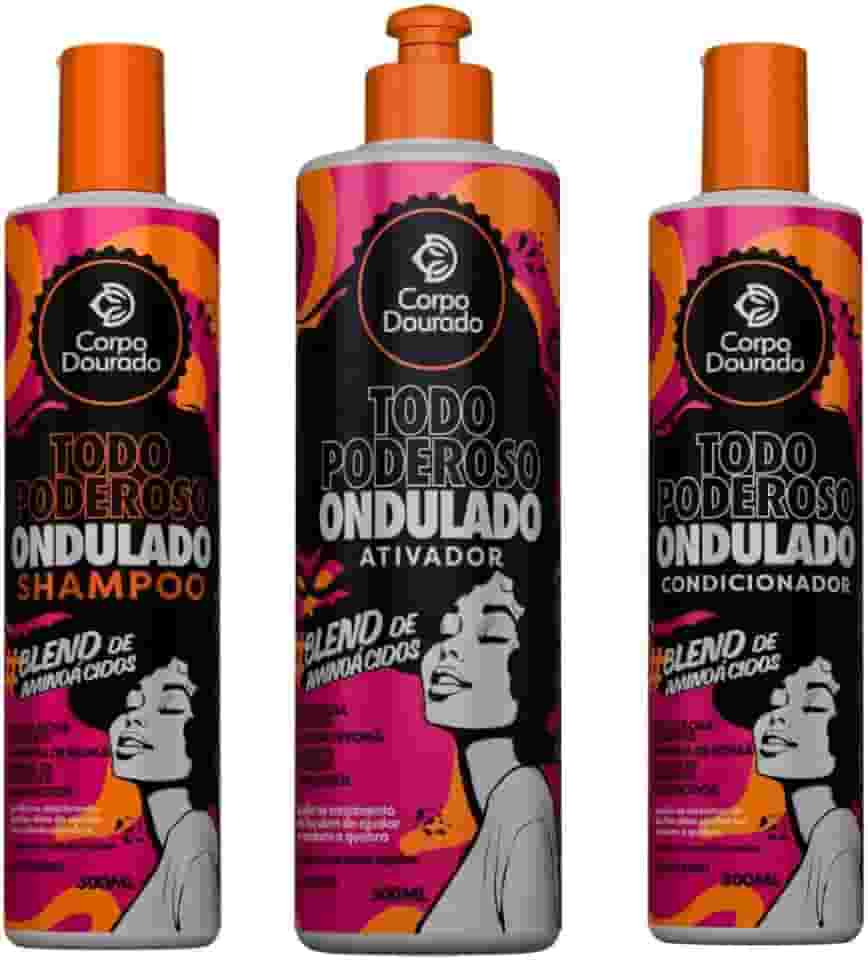 Kit Todo Poderoso Ondulado - Shampoo, Condicionador e Ativador - Corpo Dourado - Limpeza, Hidratação e Definição para Cabelos Ondulados 2A a 2C