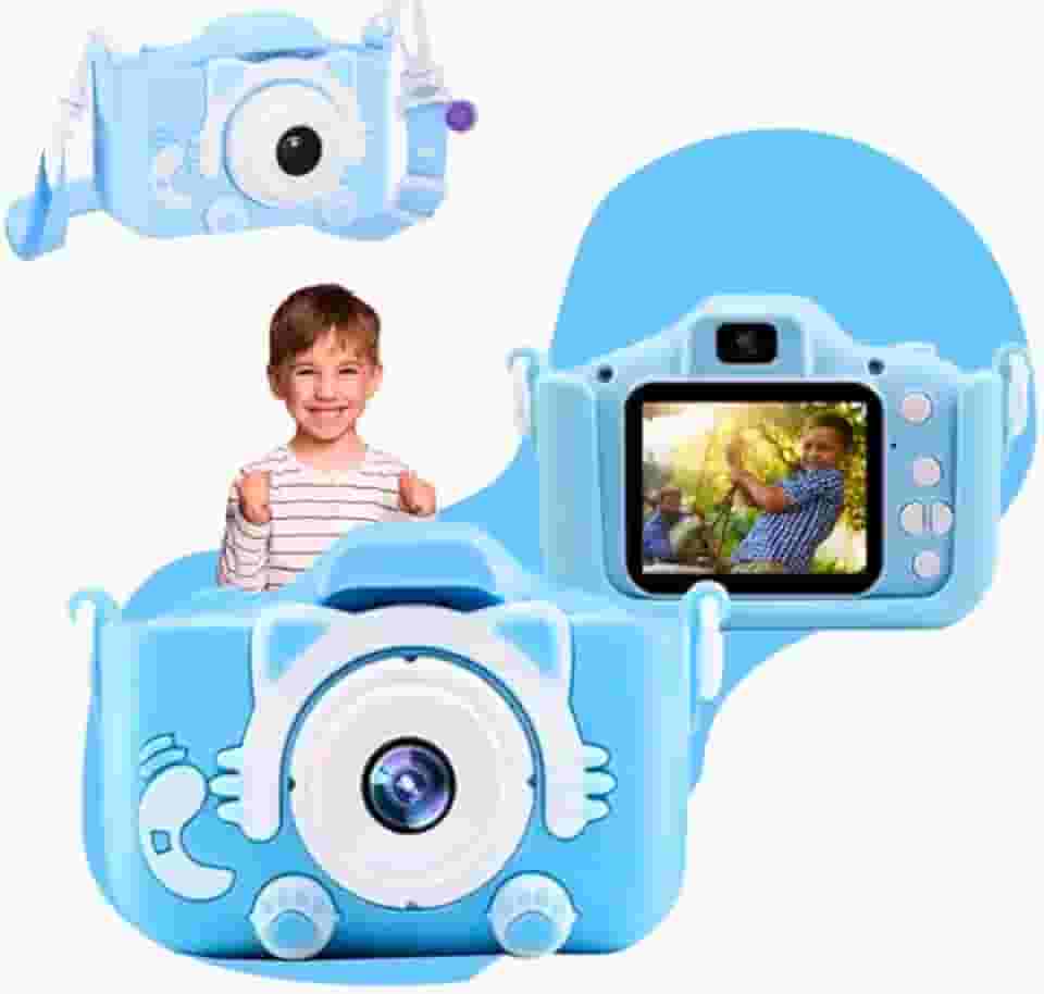 Câmera Infantil HD para Meninos e Meninas – Fotos e Vídeos, Tela LCD 2”, Jogos, Filtros e Bateria Recarregável - Azul