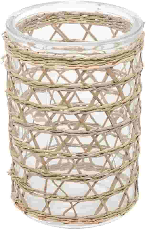 Vaso Decorativo Em Vidro Com Fibra Natural Para Plantas Flores Velas