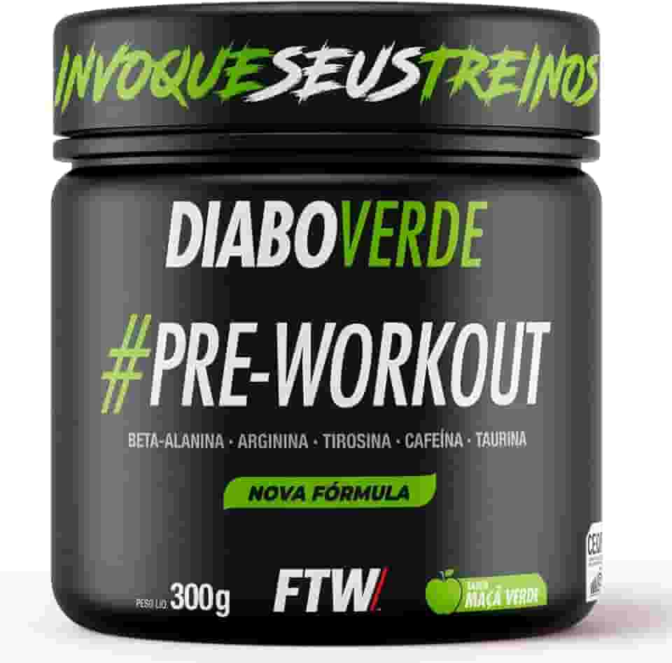FTW Pré-Treino Diabo Verde em Pó com Cafeína, Aminoácidos Beta‑Alanina e Arginina para Treinos e Atividades Físicas - Pote 300 g (Maça Verde)