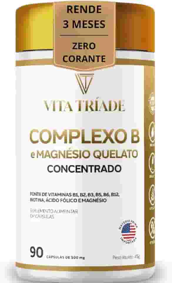 Complexo B Ultra Vita Tríade – Vitaminas B1, B2, B3, B5, B6, B9, B12, Biotina e Magnésio Quelato – 90 Cápsulas Rende 3 meses
