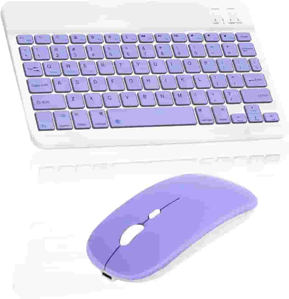 Combo Teclado e Mouse Bluetooth Sem Fio, Ultrafino e Recarregável - Compatível com Tablets Android, iPhone, iPad, Windows Surface e Mais (Roxo)