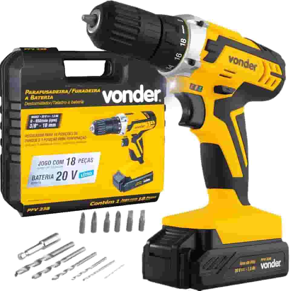 Vonder, Parafusadeira/Furadeira A Bateria, 20 V, Fonte De Carregamento Bivolt Automática, Pfv 238.