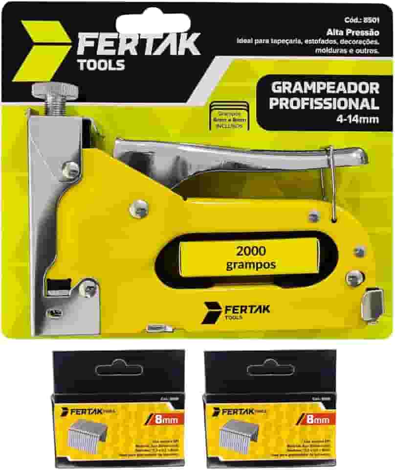 Grampeador Profissional 4mm - 14mm + 2000 Grampos 8mm Para Tapeçaria Tapeceiro Estofado Moldura