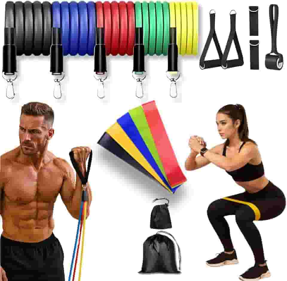 Kit 17 Peças Elástico Extensor + Miniband Treino Em Casa Exercício Físico Academia Fisioterapia Musculação Crossfit Pilates Yoga Aquecimento Funcional Alongamento Malhar Emagrecimento