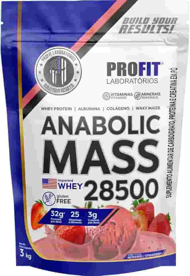 Hipercalóricos Anabolic Mass 28500 Bulking Refil 3kg- Profit Laboratórios (3000g, Morango)