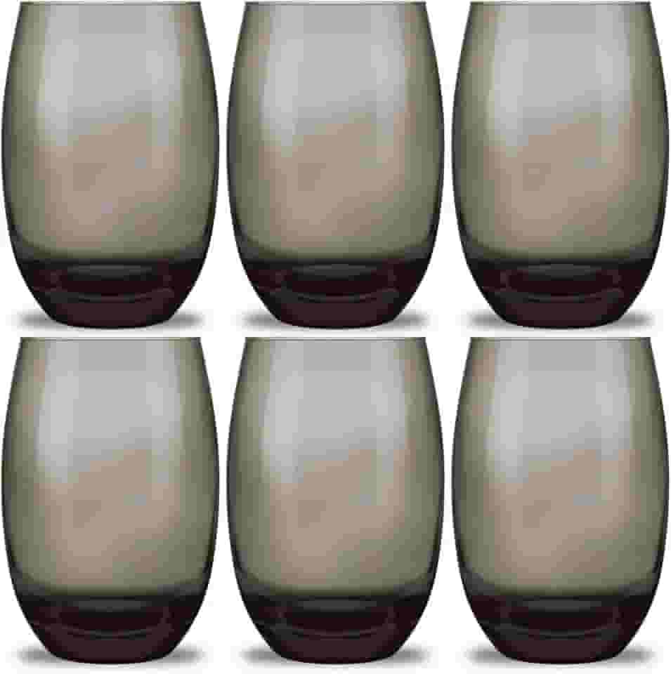 Jogo Copos Aruba Vidro Fumê Multiuso Luxo 465ml Cinza 6 Copos Refrigerante Suco