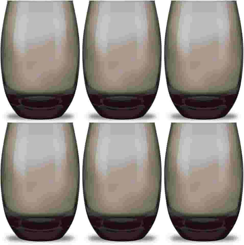 Jogo Copos Aruba Vidro Fumê Multiuso Luxo 465ml Cinza 6 Copos Refrigerante Suco