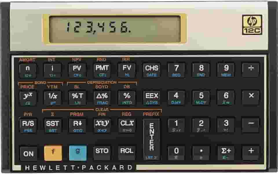 Calculadora Financeira 12C Gold, Dourado, 120 Funções, Display LCD 10 Dígitos, Programável, para Cálculos Financeiros e Negócios