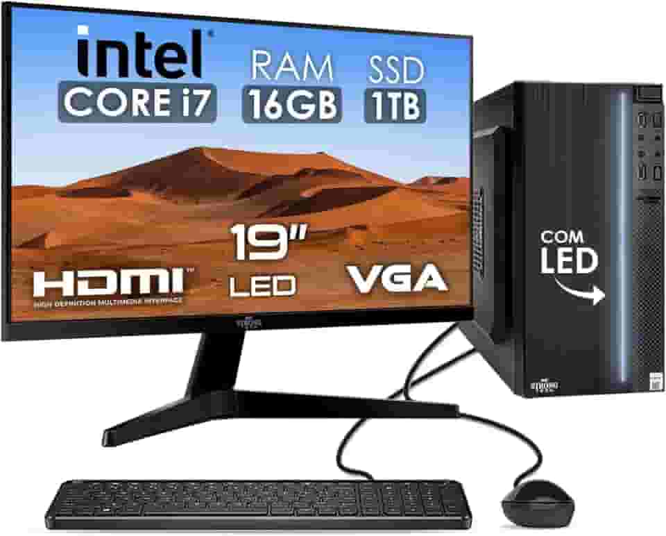 Computador Completo Intel Core i7 16GB SSD 1TB Monitor 19" 4 Núcleos Super Turbo Pc Hdmi Teclado e Mouse Strong Tech