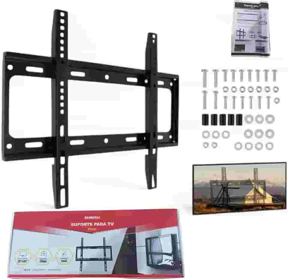 Suporte TV Universal Fixo de Parede Para Televisões de 26 a 63 Polegadas Feito em Aço Carbono Para TVs Tipo Samsung LG Sony Philco Philips Capacidade Máxima de 25 kg, Preto -Vende Mais